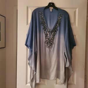 CHICO'S 30 UNFORGETTABLE YEARS RUANA RAYON OMBRE BLUE W/SEQUINS SZ L/XL